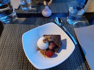 Banana cake with ice cream at Hoku in Helsinki