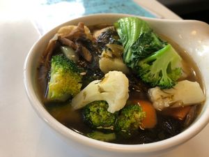 Sour and Spicy Assorted Mushroom Vegetable Soup Vegetarian Noodle at O and S in Kowloon