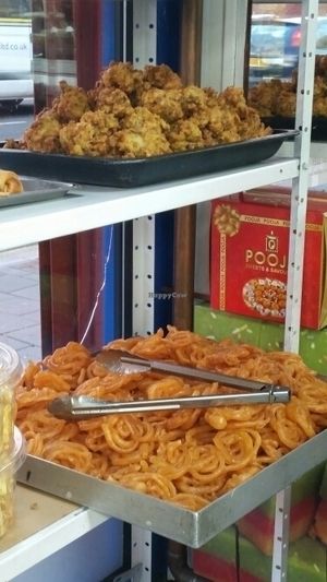 Pakhora and gulebi at Pooja Sweets and Savories in Cardiff