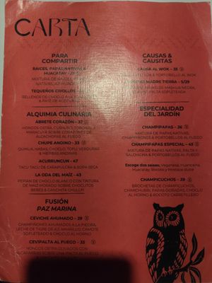 Un vistazo al menú en octubre at El Jardín de Jazmín in Lima