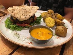 La Ancestral - black bean based burger at El Jardín de Jazmín in Lima