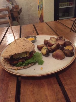 Black bean burger at El Jardín de Jazmín in Lima