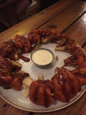 Cauliflower wings with BBQ sauce at El Jardín de Jazmín in Lima