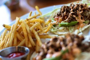 100% vegan Jackfruit Carnitas Tacos at One Veg World in Pasadena