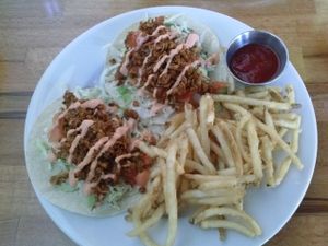 jackfruit carnitas tacos at One Veg World in Pasadena