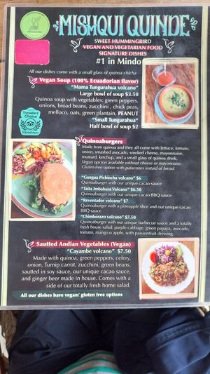 Menu 1 at Mishqui Quinde Sweet Hummingbird in Mindo