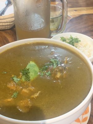 Vegan Encebollado with the local signature drink  at Mishqui Quinde Sweet Hummingbird in Mindo