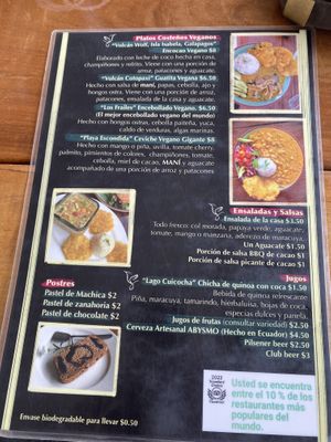 Menu April 2025  at Mishqui Quinde Sweet Hummingbird in Mindo