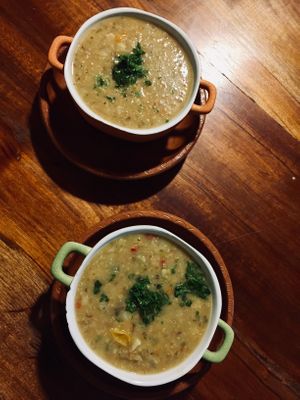 Vegan quinoa soup at Mishqui Quinde Sweet Hummingbird in Mindo