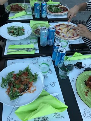 Pizza, lasagna and noodles  at Universo Vegano in Florence