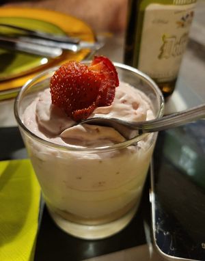 creamy strawberry dessert! very yummy! at Universo Vegano in Florence