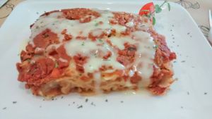 Lasagna bolognese at Universo Vegano in Florence