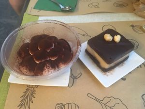 Tiramisu and chocolate cheesecake - both incredible at Universo Vegano in Florence