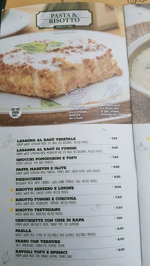 menu at Universo Vegano in Florence