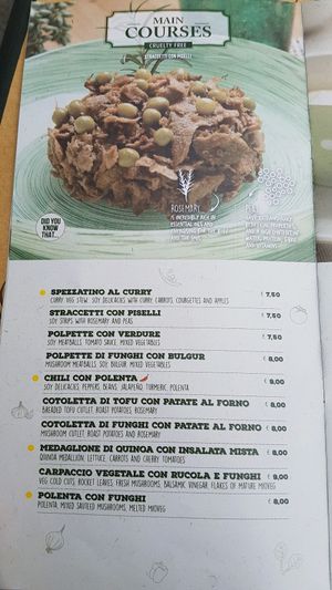 menu at Universo Vegano in Florence
