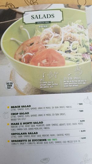 menu at Universo Vegano in Florence