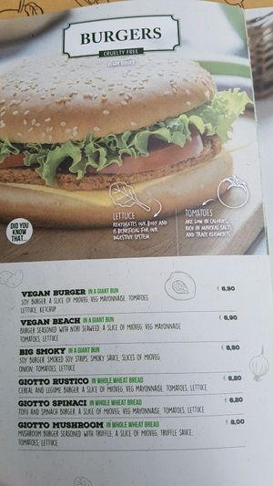 menu at Universo Vegano in Florence