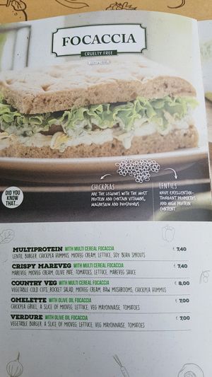 menu at Universo Vegano in Florence