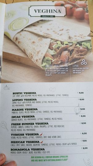 menu at Universo Vegano in Florence