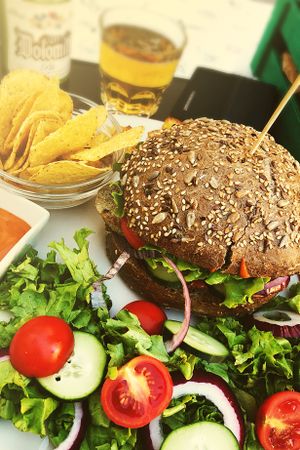Burger plate at Universo Vegano in Florence