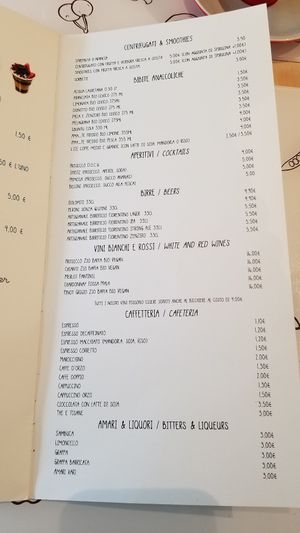 Drink Menu at Universo Vegano in Florence