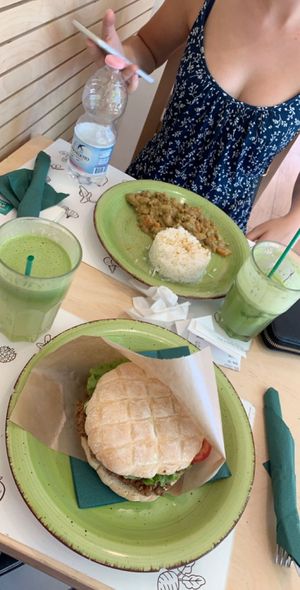 Burger and juice at Universo Vegano in Florence
