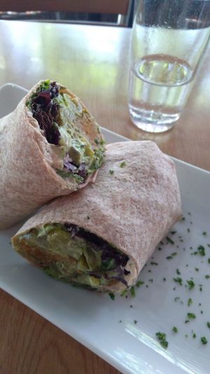 Baked falafel wrap. (pickles inside!) at Nanoosh in New York City