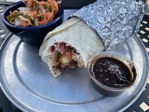 What’s inside the daily burrito, red beans, tofu & veggies!  at Laughing Planet Cafe in Bend
