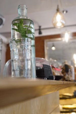 free mint and lime water for costumers  at Bhajan Cafe in Riga