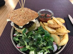 Bean burger at Bhajan Cafe in Riga