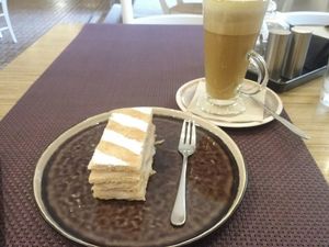 Delicious cake and good coffeee at Bhajan Cafe in Riga