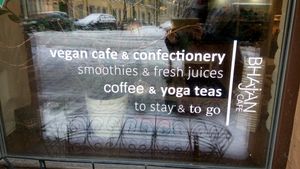 window at Bhajan Cafe in Riga