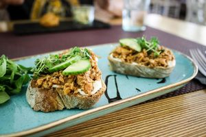 jackfruit bruschetta at Bhajan Cafe in Riga
