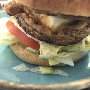 Great big burger at Bhajan Cafe in Riga