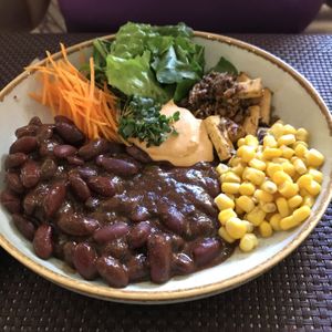 Nice bowl, lots of proteïne  at Bhajan Cafe in Riga