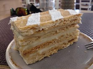 Best Napoleon I tasted in Riga. Crispy pastry and excellent vanilla cream. at Bhajan Cafe in Riga