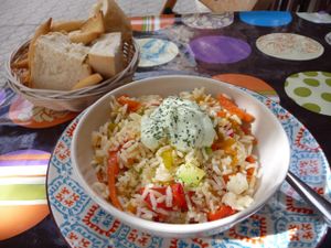 Arroz salteado con verduritas y alioli at El Paladar in Sevilla