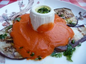 Berenjenas marinadas con queso fresco y salmorejo at El Paladar in Sevilla