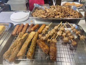 Vegan sausages and mushroom balls  at Im Jai - Veg Food Stall in Chiang Mai