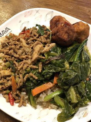 Food and veggie balls  at Im Jai - Veg Food Stall in Chiang Mai