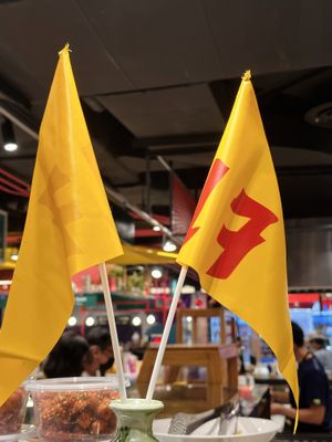 Look out for the jay เจ flags   at Im Jai - Veg Food Stall in Chiang Mai