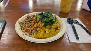3 sides + brown rice at Im Jai - Veg Food Stall in Chiang Mai