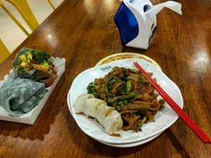 pad see ew + fresh roll at Im Jai - Veg Food Stall in Chiang Mai