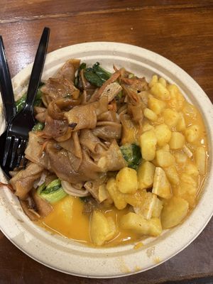 Soy sauce noodles and potato curry - this was 55 THB!   at Im Jai - Veg Food Stall in Chiang Mai