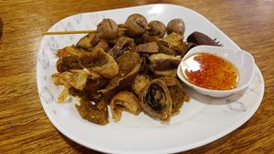 Sausages and faux-meat at Im Jai - Veg Food Stall in Chiang Mai
