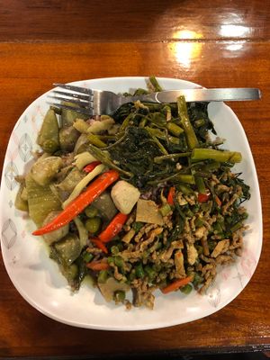 3 toppings with brown rice at Im Jai - Veg Food Stall in Chiang Mai