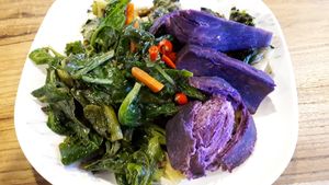 Love their steamed purple potatoes! at Im Jai - Veg Food Stall in Chiang Mai