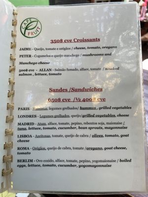Menu  at Cape Fruit in Santa Maria