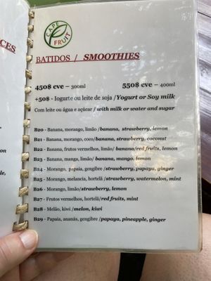 Menu  at Cape Fruit in Santa Maria