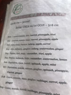 Detox juice menu  at Cape Fruit in Santa Maria